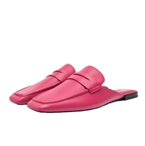 ZARA LEATHER MULE LOAFERS Fuchsia - Picture 9 of 9